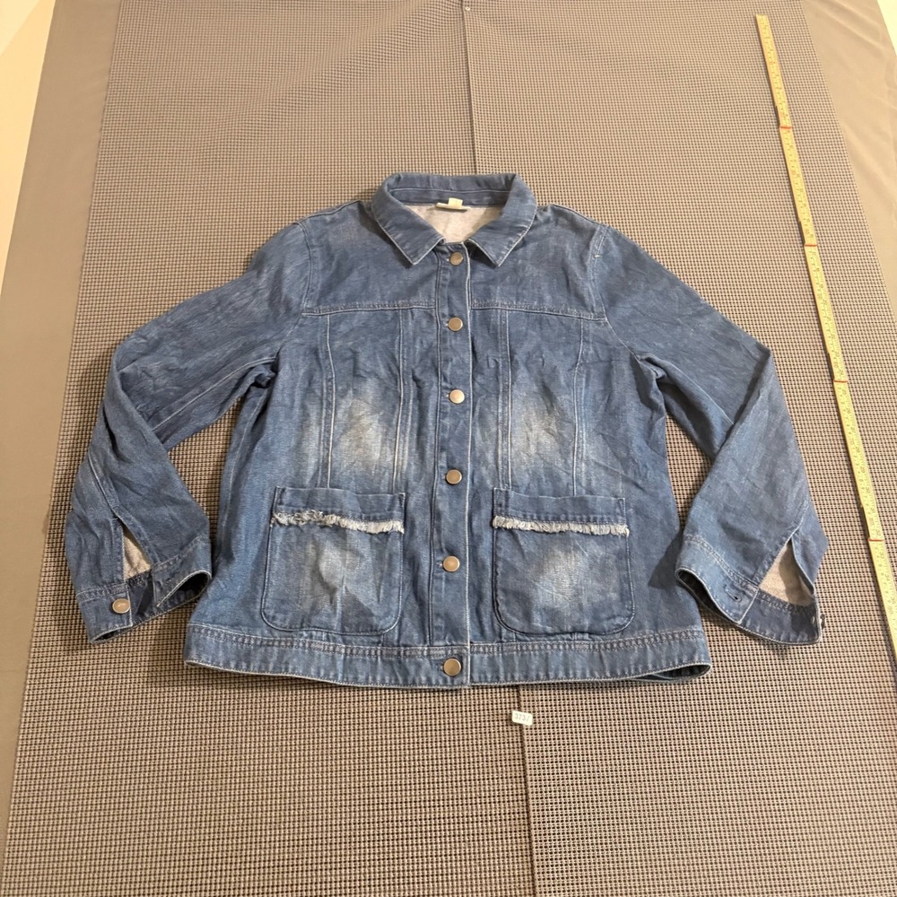 J.Jill Denim Womens Blue Fringed Pocket Button Front Jacket Size M Petite